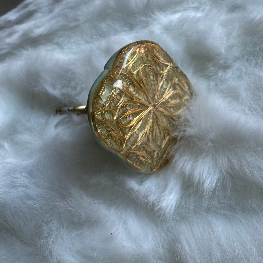 Anthropologie Gold Filigree & Mint Green Knobs (Set of 6 pieces)